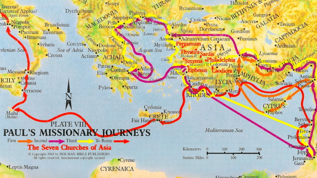 map of the book of acts - Paul's missionary journeys